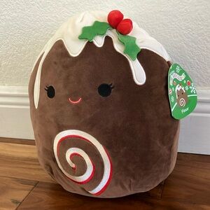 NEW! Squishmallows 12” Fleur Holiday Plush Pudding with Holly